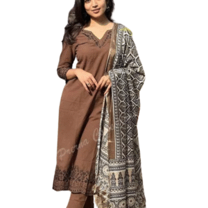 Women's Cotton Ethnic Set with Kurta, Palazzo & Dupatta(M)