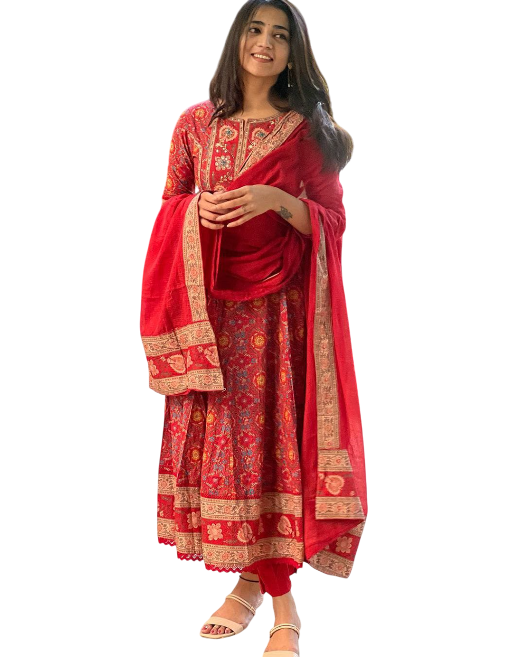 Charming in Cotton ? Embroidered Floral Printex Dress for Women (M)