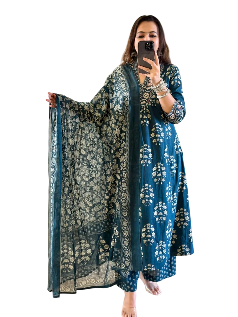 Bloom Boldly ? XXL Cotton Dress with Beautiful Embroidery & Print(M)