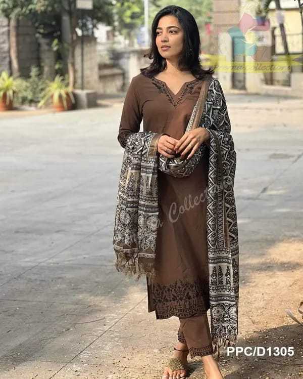 Women's Cotton Ethnic Set with Kurta, Palazzo & Dupatta(M) - Image 2